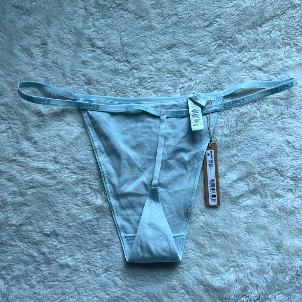 SKIMS Cotton Logo String Thong Frost Blue PN-THG-2642 Women's Size 4X NEW - Picture 4 of 11